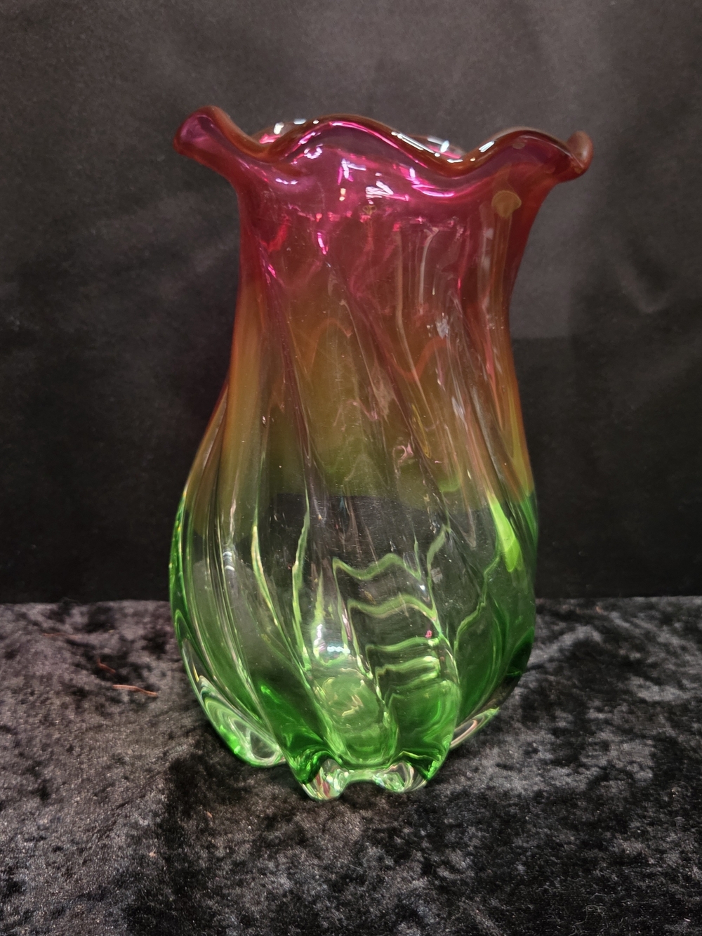 Art Glass Vase - Green to Pink Gradient Handblown Decorative Vase
